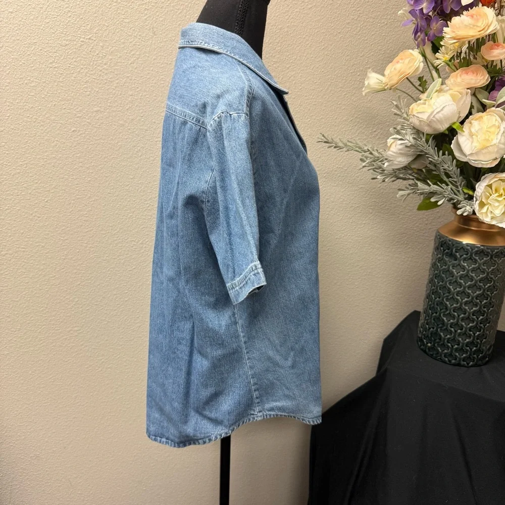 Vivaldi Jeanswear Floral Embroidered Denim Button Down Shirt Large Vintage - Picture 5 of 8